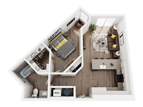 Floor plan for 1 bed, 1 bath, 806 sqft